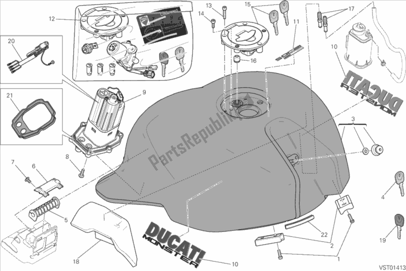 Todas as partes de 032 - Tanque De Combustível do Ducati Monster 1200 S 2015